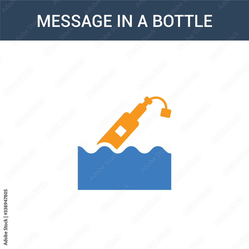 Poster two colored message in a bottle concept vector icon. 2 color message in a bottle vector illustration