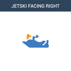 two colored Jetski Facing Right concept vector icon. 2 color Jetski Facing Right vector illustration. isolated blue and orange eps icon on white background.