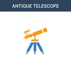 two colored Antique Telescope concept vector icon. 2 color Antique Telescope vector illustration. isolated blue and orange eps icon on white background.