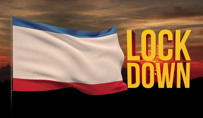 Coronavirus COVID-19 lockdown concept with waving national flag of Crimea. Pandemic 3D illustration.
