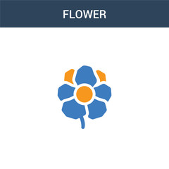 two colored Flower concept vector icon. 2 color Flower vector illustration. isolated blue and orange eps icon on white background.