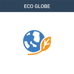 two colored eco globe concept vector icon. 2 color eco globe vector illustration. isolated blue and orange eps icon on white background.