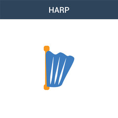 two colored Harp concept vector icon. 2 color Harp vector illustration. isolated blue and orange eps icon on white background.