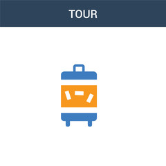 two colored Tour concept vector icon. 2 color Tour vector illustration. isolated blue and orange eps icon on white background.