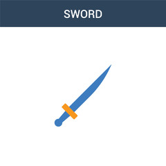 two colored Sword concept vector icon. 2 color Sword vector illustration. isolated blue and orange eps icon on white background.