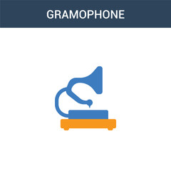 two colored Gramophone concept vector icon. 2 color Gramophone vector illustration. isolated blue and orange eps icon on white background.