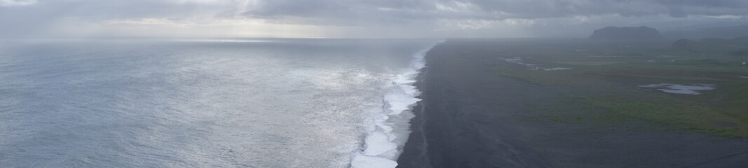 Panoramic views of the black coast of Iceland