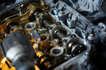 Close up of internal part of car engine under repair