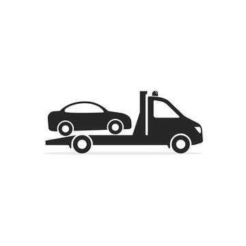 Tow truck icon, Towing truck van with car sign. Vector isolated flat illustration