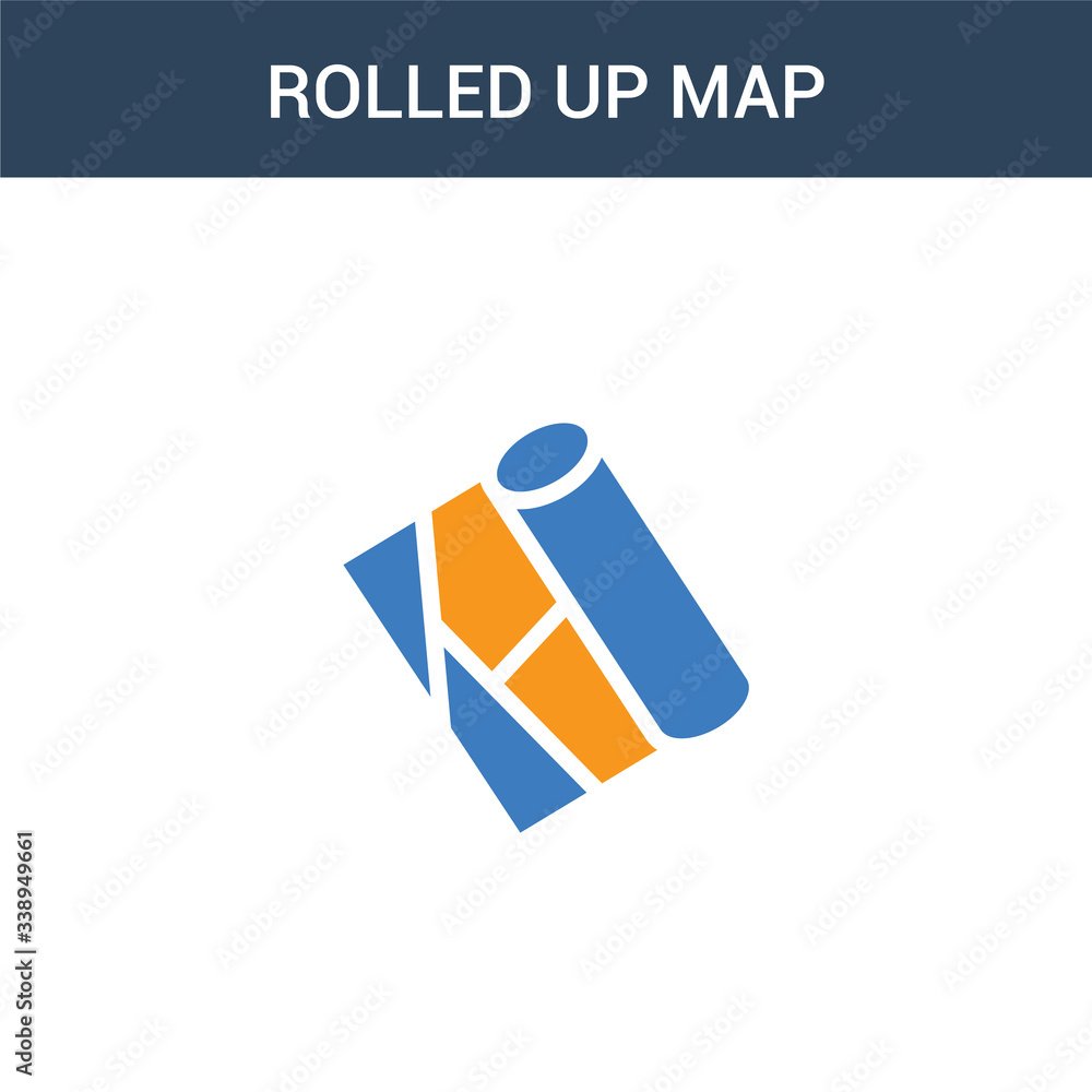 Poster two colored rolled up map concept vector icon. 2 color rolled up map vector illustration. isolated b