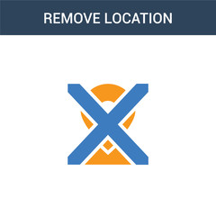 Obraz premium two colored Remove Location concept vector icon. 2 color Remove Location vector illustration. isolated blue and orange eps icon on white background.