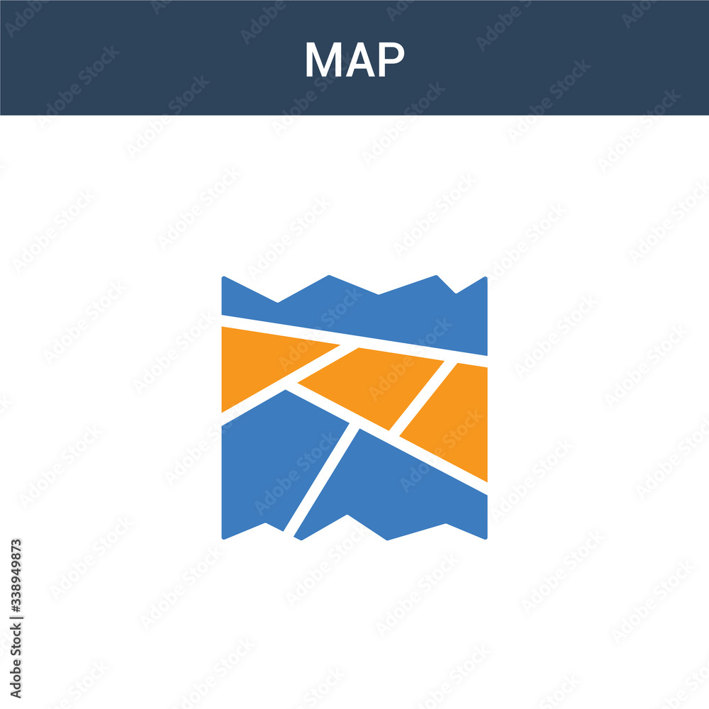 Poster two colored map concept vector icon. 2 color map vector illustration. isolated blue and orange eps i