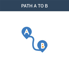 two colored Path A to B concept vector icon. 2 color Path A to B vector illustration. isolated blue and orange eps icon on white background.
