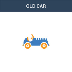 two colored Old car concept vector icon. 2 color Old car vector illustration. isolated blue and orange eps icon on white background.