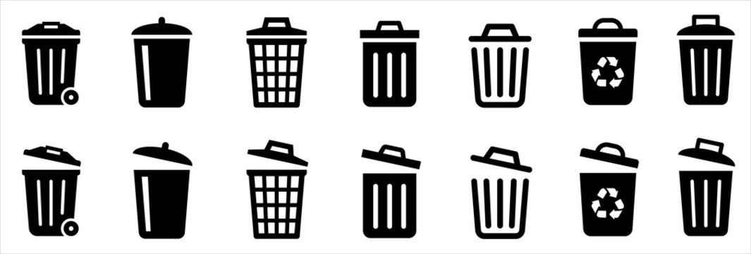 Bin icon set. Trash can collection. Trash icons set. Web icon, delete button. Delete symbol flat style on white background - stock vector.