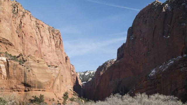 A timelapse of a valley in the Kolob Canyon section of Zion National Park as clouds flow overhead.