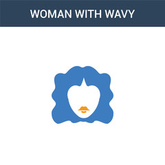 two colored Woman with Wavy Hair concept vector icon. 2 color Woman with Wavy Hair vector illustration. isolated blue and orange eps icon on white background.