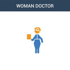 two colored Woman Doctor concept vector icon. 2 color Woman Doctor vector illustration. isolated blue and orange eps icon on white background.