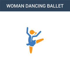 two colored Woman Dancing Ballet concept vector icon. 2 color Woman Dancing Ballet vector illustration. isolated blue and orange eps icon on white background.