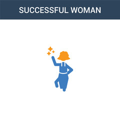 two colored Successful woman concept vector icon. 2 color Successful woman vector illustration. isolated blue and orange eps icon on white background.