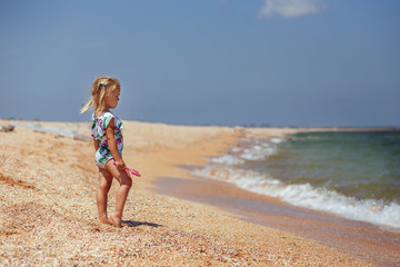 little girl child on the beach, summer, beach