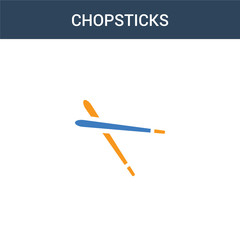two colored chopsticks concept vector icon. 2 color chopsticks vector illustration. isolated blue and orange eps icon on white background.