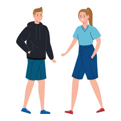 Fototapeta premium young couple walking isolated icon vector illustration design