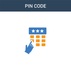 two colored Pin code concept vector icon. 2 color Pin code vector illustration. isolated blue and orange eps icon on white background.