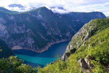 Fototapeta na wymiar Piva Lake(Pivsko Jesero) in Montenegro.