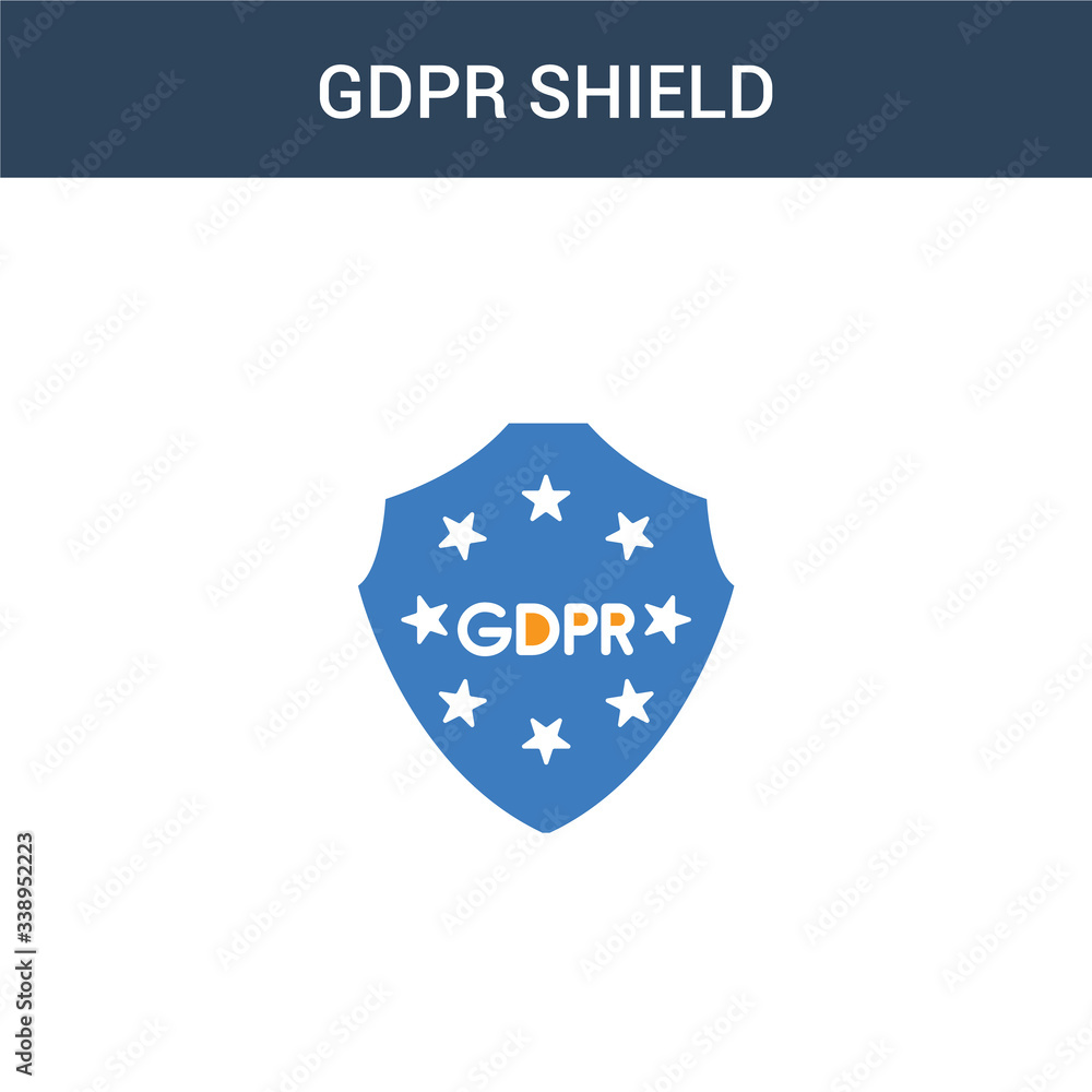Poster two colored gdpr shield concept vector icon. 2 color gdpr shield vector illustration. isolated blue 