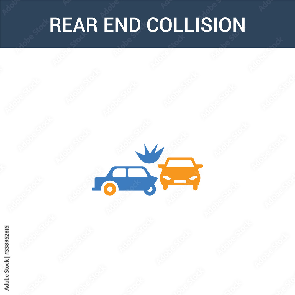 Poster two colored rear end collision concept vector icon. 2 color rear end collision vector illustration. 