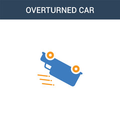 two colored Overturned car concept vector icon. 2 color Overturned car vector illustration. isolated blue and orange eps icon on white background.