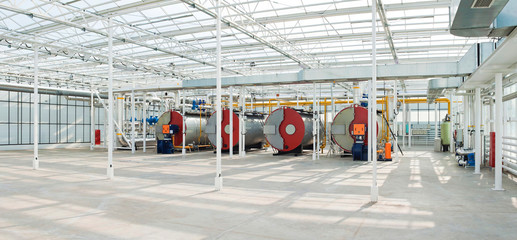 Industrial water boilers in a modern greenhouse