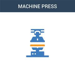 two colored Machine press concept vector icon. 2 color Machine press vector illustration. isolated blue and orange eps icon on white background.