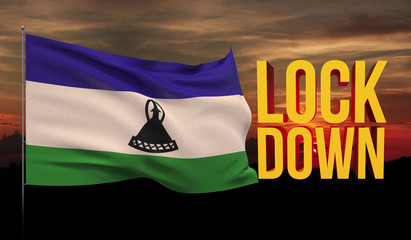 Coronavirus COVID-19 lockdown concept with waving national flag of Lesotho. Pandemic 3D...