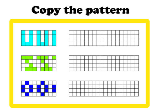 Vector worksheet for preschool, copy the pattern, scaled for A4 print
