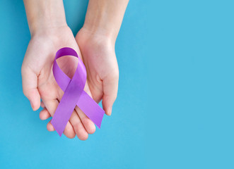 Purple violet symbolic ribbon - the problem of pancreatic cancer, cystic fibrosis, fibromyalgia....
