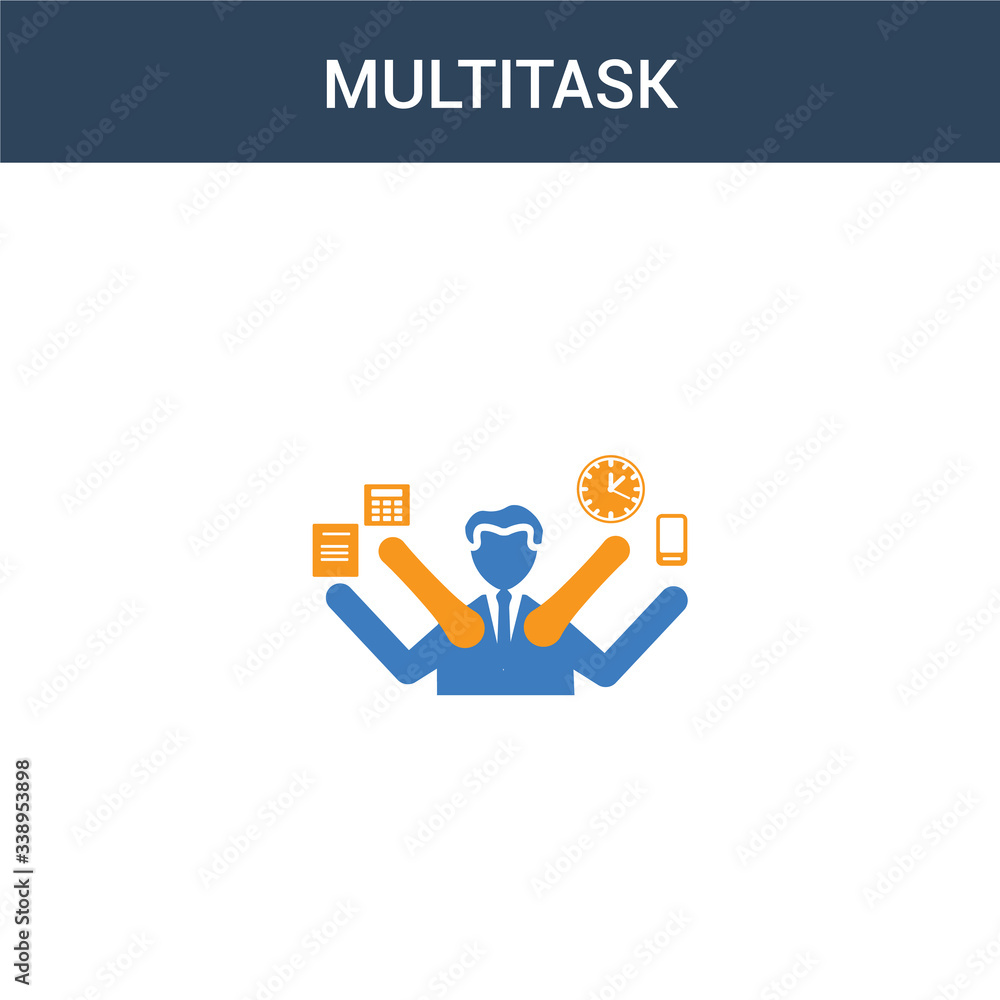 Poster two colored multitask concept vector icon. 2 color multitask vector illustration. isolated blue and 
