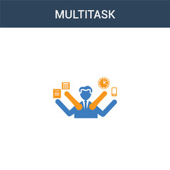 two colored Multitask concept vector icon. 2 color Multitask vector illustration. isolated blue and orange eps icon on white background.