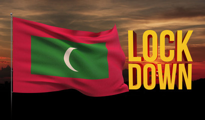 Coronavirus COVID-19 lockdown concept with waving national flag of Maldives. Pandemic 3D illustration.