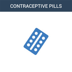 two colored Contraceptive pills concept vector icon. 2 color Contraceptive pills vector illustration. isolated blue and orange eps icon on white background.