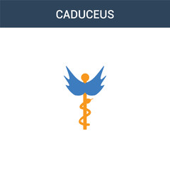 two colored Caduceus concept vector icon. 2 color Caduceus vector illustration. isolated blue and orange eps icon on white background.