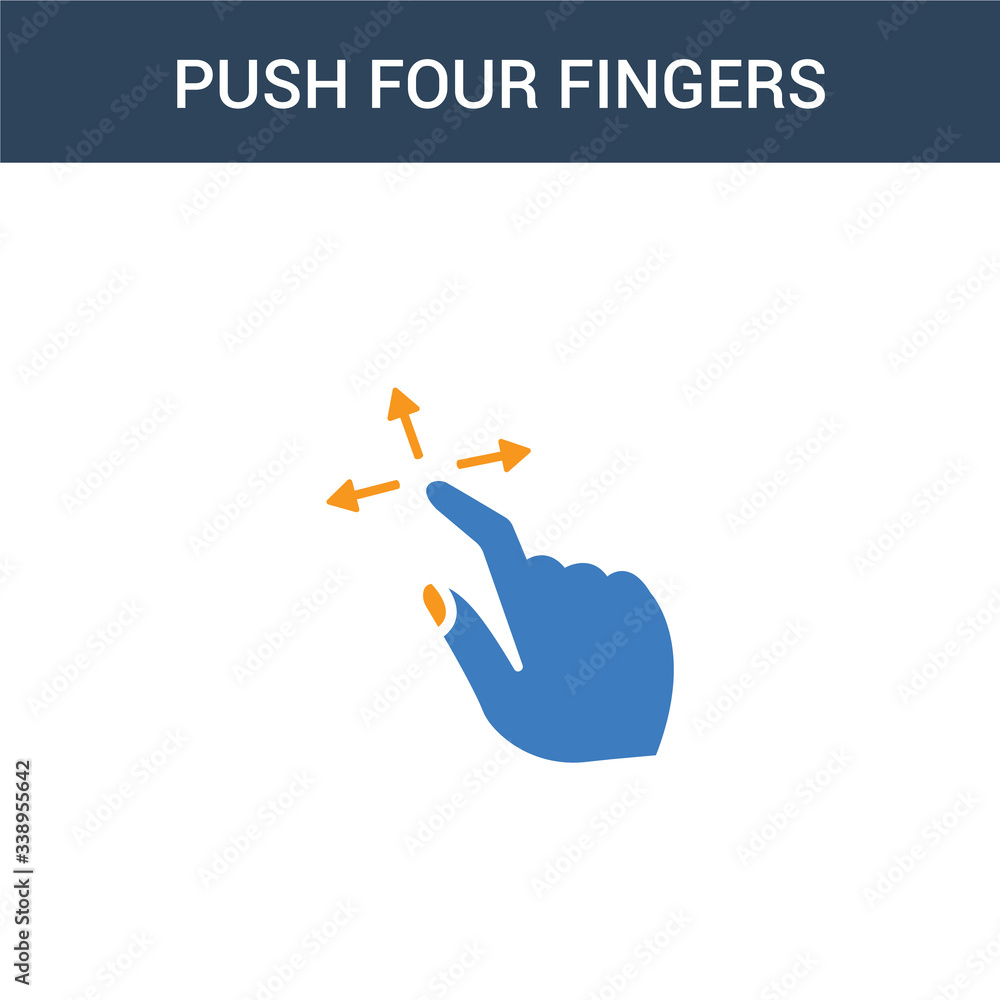 Poster two colored push four fingers and move gesture concept vector icon. 2 color push four fingers and mo