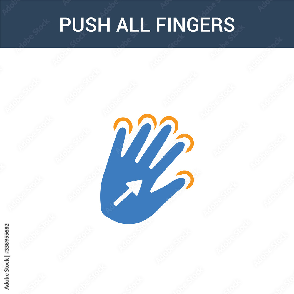 Poster two colored push all fingers to expand concept vector icon. 2 color push all fingers to expand vecto
