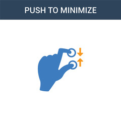 two colored Push to minimize gesture concept vector icon. 2 color Push to minimize gesture vector illustration. isolated blue and orange eps icon on white background.