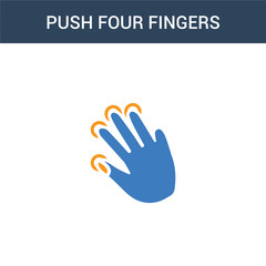 two colored Push four fingers concept vector icon. 2 color Push four fingers vector illustration. isolated blue and orange eps icon on white background.