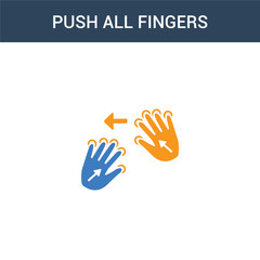 two colored Push all fingers to twist left concept vector icon. 2 color Push all fingers to twist left vector illustration. isolated blue and orange eps icon on white background.