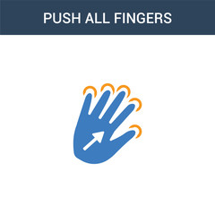 two colored Push all fingers to expand concept vector icon. 2 color Push all fingers to expand vector illustration. isolated blue and orange eps icon on white background.
