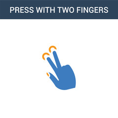 two colored Press with two fingers concept vector icon. 2 color Press with two fingers vector illustration. isolated blue and orange eps icon on white background.