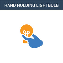 two colored hand holding Lightbulb concept vector icon. 2 color hand holding Lightbulb vector illustration. isolated blue and orange eps icon on white background.